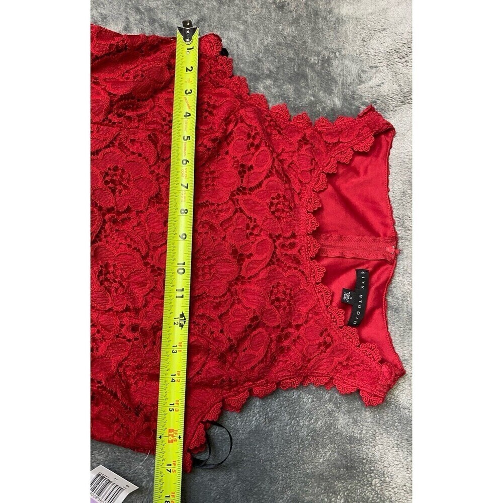 City Studio Juniors Fit & Flare Red Floral Lace Special Occasion Dress Size 11 - Picture 13 of 14